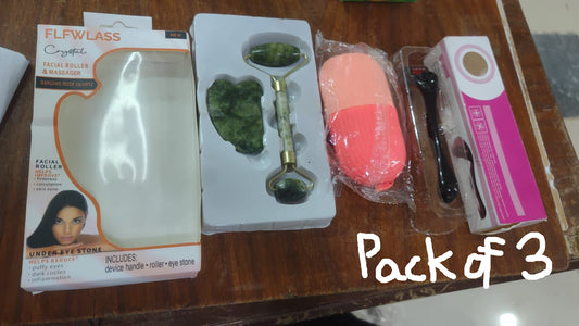 Combo Pack Marble Jade Roller With Stone Marble Ice Roller Facial Massage Derma Roller For Skin Care Relaxation - Pack Of 3